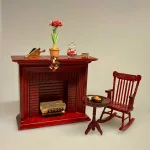 Miniature Gyngestol Mahogni, Miniature kamin i Mahogni, Miniature Kamin lys træ, miniature, miniaturer, dukkehus, dukkehusting, dukkehustilbehør, ting til dukkehuset, 1:12, kamin, kaminhylde, op på kaminhylden, og glimmer på, hella joof, pejs, åben pejs, ildsted, kakkelovn, brændeovn, nissebo, nissedør, santa, chimney, chimny, nissetilbehør, nisseting, ting til nisser,