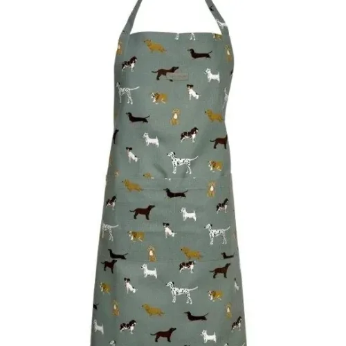 Forklæde i Bomuld med tryk - Unisex - Forskellige Hunde, Viskestykke Bomuld med tryk - Forskellige Hunde, Grillhandske bomuld med tryk - Forskellige Hunde, ting med hunde, fetch, sophie allport, køkkenting, kok, madlavning, gaveide, julegave, gravhund, jack russel, westie, west highland terrier, bulldog, golden retriever, brun labrador, dalamatiner, spaniel, dansk svensk gård hund, biti, ribe
