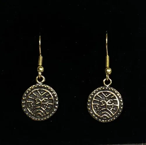 Bronze Ørehængere - Ribemønt, mønt, numismatiker, bracteat, gammel, gamle, vikingfund, ribe, udgravninger, skat. sølvskat, hedeby, vikingetiden, vikingesmykker, vikingeøreringe, øreringe, hængeøreringe, ørehængere, bronze, gylden, kobber, kobberbryllup, kobbersmykker, nordiske, guder, mytologi, aser, odin, thor, ydun, idun, freja, frej, odinsmaske, fabeldyr, museumssmykker, museums, kopi, kopismykker, biti, ribe, ansgar, dronning, dagmar, vadehavet, riberhus, valdemar,