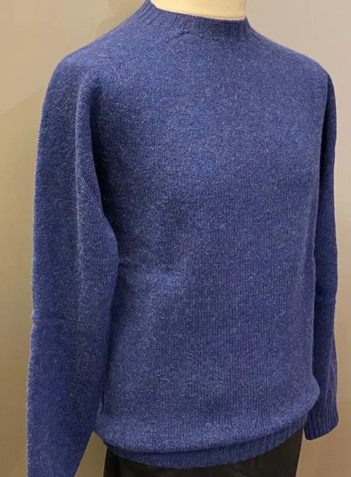 Harley of Scotland - Lambswool Pullover Uni Kongeblå, royal blue, coboltblå, koboltblå, klr blå, Harley of Scotland - Unisex Uld Pullover - tofarvet, turkis, blå, blågrøn, sporty, herremodel, herrestrik, herresweater, uldtrøje, uldpullover, pullover, striktrøje, strik, trøje, let, lun, tynd, lang, damestrik, biti, speciel, skotsk