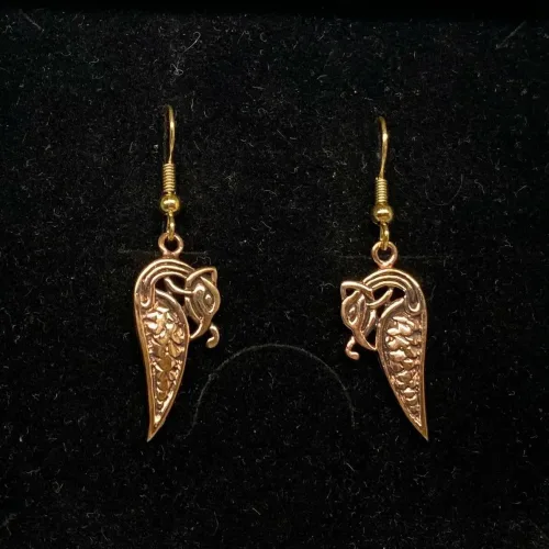 Bronze Øreringe - Slange Dråbeformet, slanger, midgårdsormen, nordiske, guder, aser, nordisk, mytologi, vikinger, vikingesmykker, vikingeøreringe, ørehængere, bronze, bronzesmykker, kobber, smykker, øreringe, elegante, specielle billige, kvalitet, flotte, gyldne, guld, ægte, museumssmykker, dansk, fund, danske, biti, ribe, ansgar, udgravninger, kopi