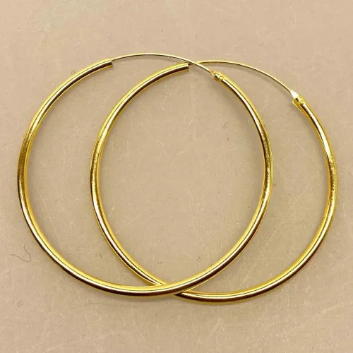Creoler - Ø 45 mm øreringe - glatte Hoops forgyldt sølv 2 mm, tykke, kraftige, store, hoops, creoler, øreringe, ørenringe, runde ringe, gyldne, forgyldte, ægte, guld, guldbelagt, sterling, sølv, billige, god kvalitet, smykker, simple, statement, enkle, flotte, elegante, danske brands, guldøreringe, enamel, pico, stine a, maanesten, biti, ribe