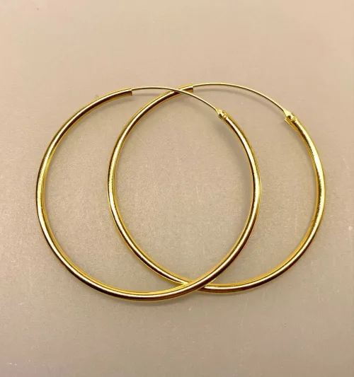 Creoler - Ø 45 mm øreringe - glatte Hoops forgyldt sølv 2 mm, tykke, kraftige, store, hoops, creoler, øreringe, ørenringe, runde ringe, gyldne, forgyldte, ægte, guld, guldbelagt, sterling, sølv, billige, god kvalitet, smykker, simple, statement, enkle, flotte, elegante, danske brands, guldøreringe, enamel, pico, stine a, maanesten, biti, ribe
