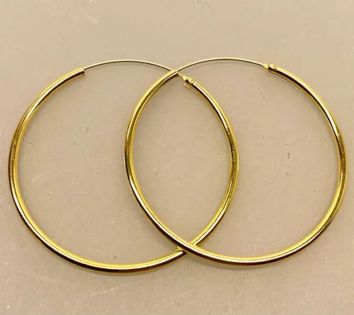 Creoler - Ø 45 mm øreringe - glatte Hoops forgyldt sølv 2 mm, tykke, kraftige, store, hoops, creoler, øreringe, ørenringe, runde ringe, gyldne, forgyldte, ægte, guld, guldbelagt, sterling, sølv, billige, god kvalitet, smykker, simple, statement, enkle, flotte, elegante, danske brands, guldøreringe, enamel, pico, stine a, maanesten, biti, ribe