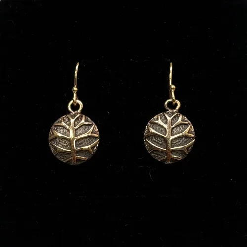 Ørehængere bronze - Yggdrasil Livets Træ, masiv, massive, runde, yggdrasil, livets træ, livstræet, vikingesmykker, øreringe, ørehængere, vikingeøreringe, gyldne, bronze, smykker, aser, nordiske, guder, museumssmykker, kopi, fund, udgravninger, kobber, biti, ribe, elegante, flotte, specielle, særlige,