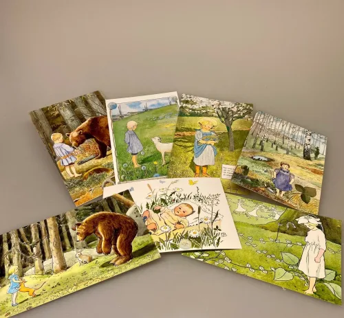 Postkort pakke - Elsa Beskow Mors Lille Ole, Postkort pakke - Elsa Beskow Tomtebo børnene, nostalgi, vintage, elsa beskow, småland, astrid lindgren, skoven, skovnisser, tomter, tomtebo, tomtebobarnen, tomtebobørnene, postkort, billeder, børneværelset, kort, elsa, besekow, besekov, biti, ribe, til børn, papirvarer, til og fra, gave, barnedåb, biti