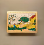 Elsa Beskow trææske med 4 puslespil - Pippi og Emil, spil, puslespil, gaveide, børnebørn, dåb, dåbsgave, barnedåb, fødselsdag, pippi langstrømpe, astrid lindgren, emil, fra lønneberg, småland, eventyr, helte, biti, ribe,, Pippi & Emil Trææske med Astrid Lindgren 4 puslespil