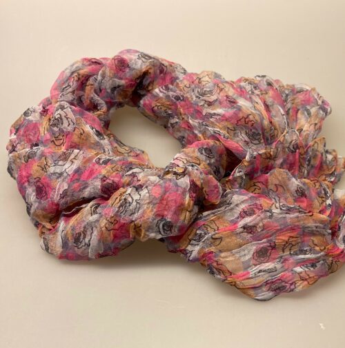 Twistet Silkechiffon med tryk 1101 - Cerise/Beige, silke, silketørklæde, chiffon, let, fint, kulørt, rosa, kølig, farver, tryk, trykt, biti