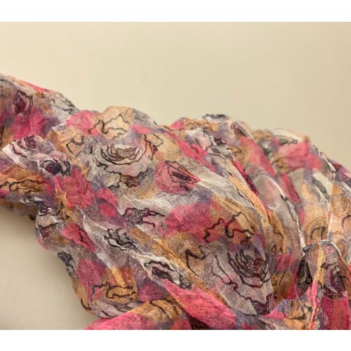 Twistet Silkechiffon med tryk 1101 - Cerise/Beige, silke, silketørklæde, chiffon, let, fint, kulørt, rosa, kølig, farver, tryk, trykt, biti