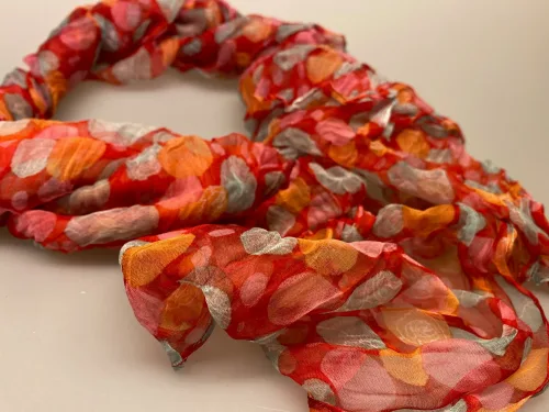 Twistet Silkechiffon med tryk 1101 - Rød/Rosa