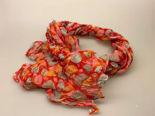 Twistet Silkechiffon med tryk 1101 - Rød/Rosa