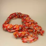 Twistet Silkechiffon med tryk 1101 - Rød/Rosa