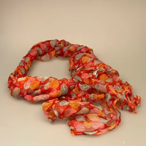 Twistet Silkechiffon med tryk 1101 - Rød/Rosa