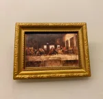 Miniature Maleri Den Sidste Nadver, miniature, maleri, kunst, kunstværk, Leonardo di Vinci, mysteriet, billedkunt, kunsthandler, kunstværk, oliemaleri, guldramme, kendt, dukkehus, dukkehuset, tilbehør, mini, maleri, biti, ribe, italien, kunstmuseum