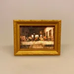 Miniature Maleri Den Sidste Nadver, miniature, maleri, kunst, kunstværk, Leonardo di Vinci, mysteriet, billedkunt, kunsthandler, kunstværk, oliemaleri, guldramme, kendt, dukkehus, dukkehuset, tilbehør, mini, maleri, biti, ribe, italien, kunstmuseum