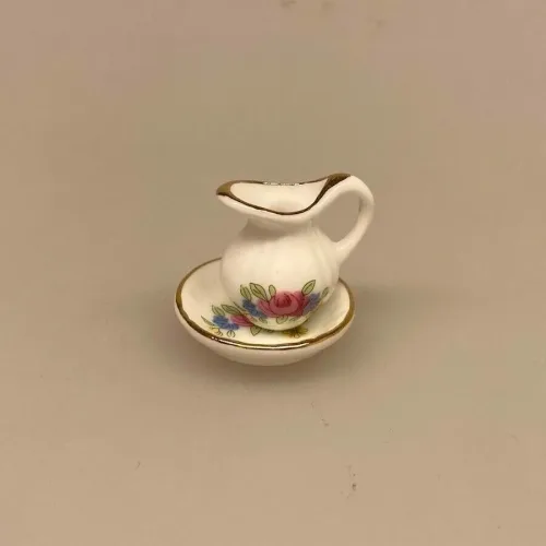 Miniature Servantesæt med roser, etagevask i det daglige., Miniature, porcelænsdåse, badeværelse, tilbehør, bad, gå glad i bad, bodouir, dameting, dukkehusting, dukkehustilbehør, biti, ribe