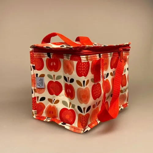 Frokost Pose - Termopose med Røde Æbler, termotaske, madpakke, madpose, termopose, kølepose, køletaske, madkasse, æbler, røde, æblemønster, æblemotiv, vintage, apples, frokost, frokostpose, frokosttaske, skovtur, skole, frokostpause, togtur, biltur, ferie, rejse, til børn, på job, middagspause, biti, ribe