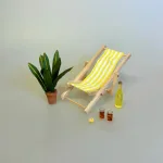 Miniature Bredbladet Grøn Plante, Miniature Liggestol Gul og Hvidstribet, Miniature Glas med Iste eller Cola, 5129, 2 styk, sæt, cuba libre, rom og cola, coke, cola, iste, ice tea, fersken, isterninger, glas, dukkehus, skala, 1:12, ferie, drinks, sang, skjuler, symboslk, gave, gaveide, gavekort, cafe, rejse, efterløn, pension, afskedsgave, konfirmation, konfrmand, biti, ribe, nisser, nissedør, nissehus, tilbehør, ting, til, dukkehus, dukkehusting, dukkehustilbehør, mad, drikke,