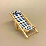 Miniature Liggestol blåstribet med pude, Miniature Håndklæde Frotte lyseblåt, strand, stranden, badeferie, charter, ferie, rejse, vinterbader, vinterbadning, dukkehus, bad, gå glad i bad, håndklæde, miniature, dukkehustilbehør, ting til, nisser, nissebo, nissedør, biti , ribe