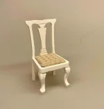Miniature Stol Hvid med lyst polster, spisebordsstol, stol, polster, polstret, hvid, kontor, skrivebord, miniature, dukkehus, møbler, tilbehør, ting til, nisser, dukkestue, biti, ribe