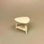 Miniature Trekantet hvidt sofabord med hylde, sofabord, nyreformet, retro, bord, hjørnebord, lampebord, dukkehus, dukkemøbler, dukkestue, dukkehustilbehør, nisser, nissetilbehør, nisse, nissebo, nissehus, nissedør, tilbehør, ting, sangskjuler, symbolsk, gave, gavekort, til, bord, møbler, lille, miniature, mini, miniaturer, 1:12, biti, ribe, indretning, lege, dukkehusting, dukkehusmøbler,