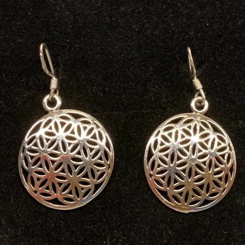 Ørehængere i sølv - Livets Blomst buet, Vikingeøreringe i sølv - Ørehængere - Livets Blomst, amulet, amuletter, livsblomsten, beskyttelse, lykke, sølv, sølvøreringe, øreringe, ørehængere, hængeøreringe, ørehængere, store, sterling sølv, 925, ægte, nikkelfri, ren sølv, massive, specielle, østen, mystik, chakra, yoga, gaveide, gave, student, fødselsdag, eksotiske, ribe, biti, 15931