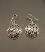 Ørehængere i sølv - Livets Blomst buet, Vikingeøreringe i sølv - Ørehængere - Livets Blomst, amulet, amuletter, livsblomsten, beskyttelse, lykke, sølv, sølvøreringe, øreringe, ørehængere, hængeøreringe, ørehængere, store, sterling sølv, 925, ægte, nikkelfri, ren sølv, massive, specielle, østen, mystik, chakra, yoga, gaveide, gave, student, fødselsdag, eksotiske, ribe, biti, 15931