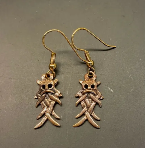 Bronze Øreringe - Odinmaske, odin, aser, vikinger, gamle, guder, mytologi, museumssmykker, moesgaard, århusmasken, øreringe, hængere, hængeøreringe, vikingefund, kopi, smykker, bronze, kobber, ægte, allergivenlig, nikkelfri, allergitestet, biti, ribe,