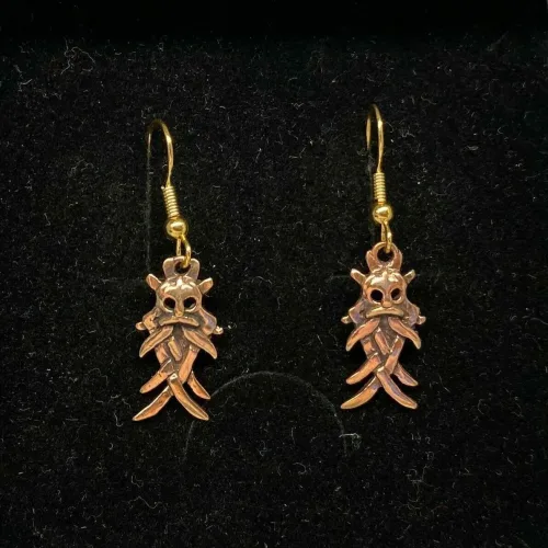 Bronze Øreringe - Odinmaske, odin, aser, vikinger, gamle, guder, mytologi, museumssmykker, moesgaard, århusmasken, øreringe, hængere, hængeøreringe, vikingefund, kopi, smykker, bronze, kobber, ægte, allergivenlig, nikkelfri, allergitestet, biti, ribe,