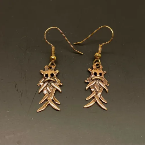 Bronze Øreringe - Odinmaske, odin, aser, vikinger, gamle, guder, mytologi, museumssmykker, moesgaard, århusmasken, øreringe, hængere, hængeøreringe, vikingefund, kopi, smykker, bronze, kobber, ægte, allergivenlig, nikkelfri, allergitestet, biti, ribe,