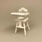 Miniature Høj Barnestol Hvid, højstol, barnestol, baby, børneværelset, miniature, stol, dukkehus, dukkehusmøbler, tilbehør, ting til, nisser, små, dukkemøbler, dukkehus, mini, sangskjuler, symbolsk, babushower, barnedåb, dåb, dåbsgave, barselsgave, 1:12, biti, ribe