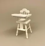 Miniature Høj Barnestol Hvid, højstol, barnestol, baby, børneværelset, miniature, stol, dukkehus, dukkehusmøbler, tilbehør, ting til, nisser, små, dukkemøbler, dukkehus, mini, sangskjuler, symbolsk, babushower, barnedåb, dåb, dåbsgave, barselsgave, 1:12, biti, ribe