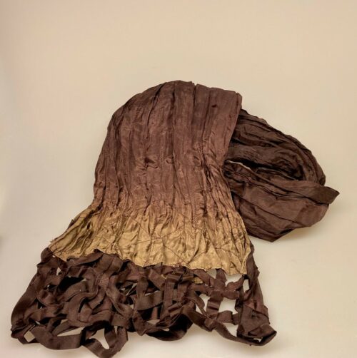 Silketørklæde 8091 Silketørklæde med bånd - brunt, specielt, elegant, særligt, ren silke, detaljer, brunt, mørkebrunt, stola, festligt, silkestola, ren, ægte, 100%, silke, nougatbrun, dybbrun, biti, ribe, gave, gaveide, lady, italiensk,