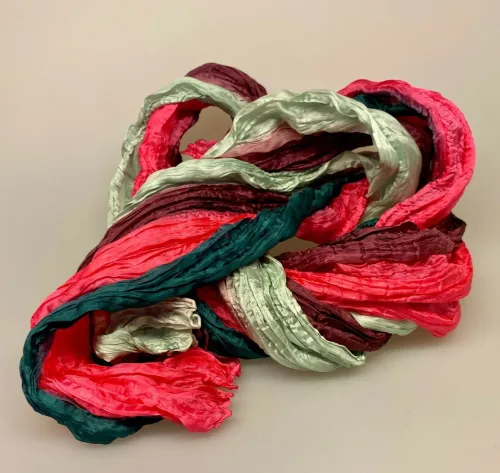 Twistet silketørklæde 1664 - Flaskegrøn/lilla/grå/cerise
