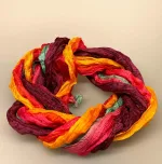 Twistet silketørklæde 1664 - Lilla/Cerise/Orange/Grå, lilla, orange, silke, ægte, ren, 100%, silketørklæde, lækkert, luksus, smart, flot, gave, gaveide, eksklusivt, elegant, sporty, håndsyet, rullede, håndrullede, kanter, sjal, stola, festligt, klare, farverigt, biti, ribe, kvalitet