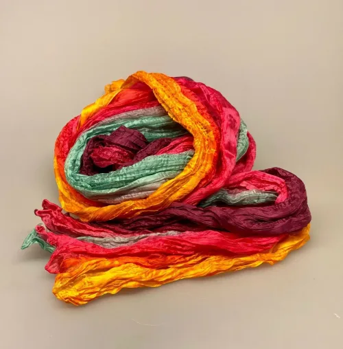 Twistet silketørklæde 1664 - Lilla/Cerise/Orange/Grå, lilla, orange, silke, ægte, ren, 100%, silketørklæde, lækkert, luksus, smart, flot, gave, gaveide, eksklusivt, elegant, sporty, håndsyet, rullede, håndrullede, kanter, sjal, stola, festligt, klare, farverigt, biti, ribe, kvalitet