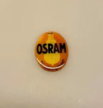 Miniature Emalje skilt - Osram, skilt, butiksskilt, emaljeskilt, retro, reklameskilt, dukkehus, dukkehuset, miniature, 1:12, små, tilbehør, ting til, nisser, nissedør, sætterkasse, sættekasse, gammeldags, købmand, købmandsbutik, el, el-salg, lamper, elpærer, glødepære, biti, ribe, symbolsk, gave, sangskjuler, færdiguddannet, elektriker