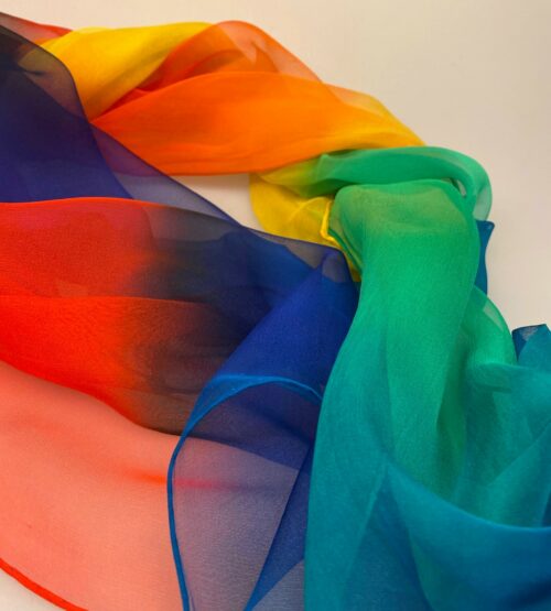 Silkechiffon Tørklæde 1158 - Regnbue, 1158-002, silke, silketørklæde, 100%, ren, fint, elegant, sjovt, sprælsk, farver, farverig, humor, pride, biti, ribe, gave, gaveide,
