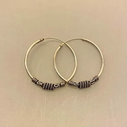 Creoler i sølv Ø 30 mm oxyderet S-mønster og dobbelt sol , creoler, billige, store, med mønster, hippie, chic, chique, boho, flippet, stacking, sølv, ægte, sterling sølv, nikkelfri, flotte, specielle, smarte, gave, gaveide, ungt, unge, piger, biti, ribe, bali