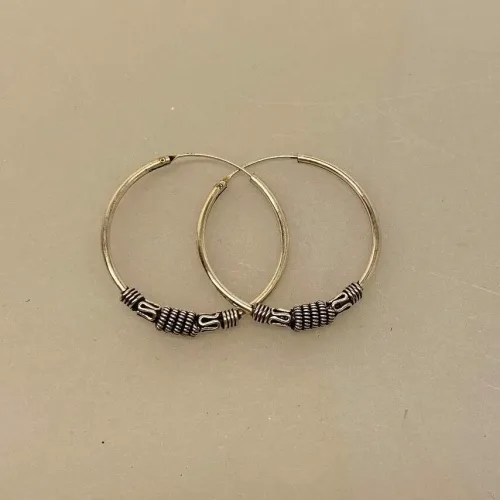Creoler i sølv Ø 30 mm oxyderet S-mønster og dobbelt sol , creoler, billige, store, med mønster, hippie, chic, chique, boho, flippet, stacking, sølv, ægte, sterling sølv, nikkelfri, flotte, specielle, smarte, gave, gaveide, ungt, unge, piger, biti, ribe, bali