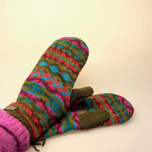 Strikkede luffer uld med foer - Oliven-Multi, benisha, fv, 2, 9430, Strikkede luffer uld med foer - Sort-Grå kulørt, luffer, vanter, uldne, strikkkede, strikluffer, damevanter, dameluffer, kradser ikke, bløde, vare´me, forede, med foer, biti,