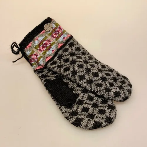 Strikkede Luffer Uld med Foer - Sort-Grå Lys Multi, akshara, fv.1, 9425, luffer, vanter, uldne, strikkkede, strikluffer, damevanter, dameluffer, kradser ikke, bløde, vare´me, forede, med foer, biti