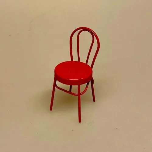 Miniature Metal Stol - Rød, julemøbler, til, nisser, nissedør, nissebo, tilbehør, dukkehus, møbler, miniature, stol, lille, bitte, 1:12, skala, sangskjuler, stilleben, snelandskab, birgitte frigast, nisser, cafe, skole, biti, ribe, dukkemøbler, dukkestue, dukkehustilbehør, dukkehusmøbler,