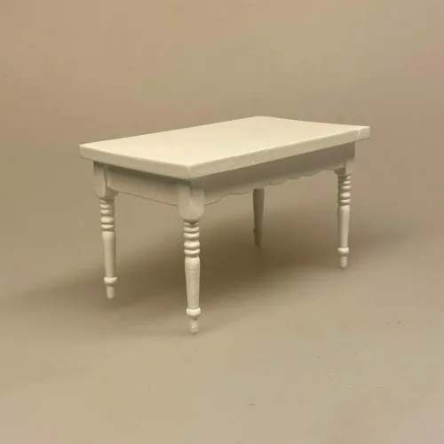 Miniature Spisebord - Hvidt, spisebord, dukkehus, dukkehuset, dukkehusmøbler, dukkestue, møbler, bord, 1:12, symbolsk gave, gavekort, pengegave, penge til, sjov, miniaturer, nisser, nissebo, nissedør, nisserne, jul, stilleben, biti, ribe