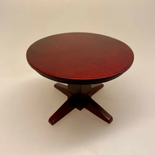 Miniature Spisebor0d Rundt Mahogni, spisebord, dukkehusmøbler, dukkehus, dukkehuset, dukkehustilbehør, dukkehusting, miniature, miniaturer, ting til dukkehus, firkantet, biti, ribe, gavekort, symbolsk gave, gave, bord i gave, gavekort til møbler,valnød, valnøddebrunt, brun bejdset, brunt bord, spisebord, nisser, nisserne, tilbehør, ting til, rundt, spisebord, dukkemøbler, 1:12,