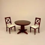 Miniature Spisebor0d Rundt Mahogni, spisebord, dukkehusmøbler, dukkehus, dukkehuset, dukkehustilbehør, dukkehusting, miniature, miniaturer, ting til dukkehus, firkantet, biti, ribe, gavekort, symbolsk gave, gave, bord i gave, gavekort til møbler,valnød, valnøddebrunt, brun bejdset, brunt bord, spisebord, nisser, nisserne, tilbehør, ting til, rundt, spisebord, dukkemøbler, 1:12, Miniature Stol Mahogni med Kryds