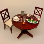 Miniature Spisebor0d Rundt Mahogni, spisebord, dukkehusmøbler, dukkehus, dukkehuset, dukkehustilbehør, dukkehusting, miniature, miniaturer, ting til dukkehus, firkantet, biti, ribe, gavekort, symbolsk gave, gave, bord i gave, gavekort til møbler, valnød, valnøddebrunt, brun bejdset, brunt bord, spisebord, nisser, nisserne, tilbehør, ting til, rundt, spisebord, dukkemøbler, 1:12, mahogni, mahogny,