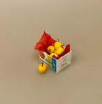Miniature Kasse med Golden Delicious æbler, madæbler, æbler, frugt, æblekasse, 1:12, grønthandel, miniaturer, høker, købmand, butik, dukkehus, nisser, ting til, tilbehør, minimad, biti, ribe, nissedør, nissebo, birgitte frigast go morgen nisser