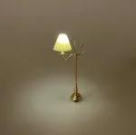 Miniature Gulvlampe messing med hvid foldeskærm, le klint, plisse, skærm, plisseret, dukkehus, tilbehør, ting til, dukkehuset, lamper, belysning, batteri, nisser, nissehus, nissebo, nissedør, hygge, julekrybbe, julelandskab, mini, lamper, biti, ribe