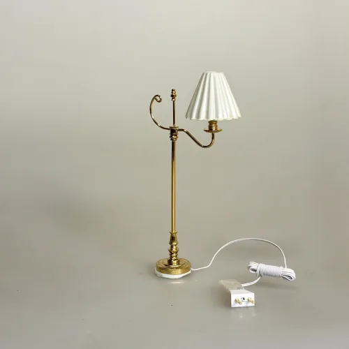 Miniature Gulvlampe Messing med Hvid Foldeskærm